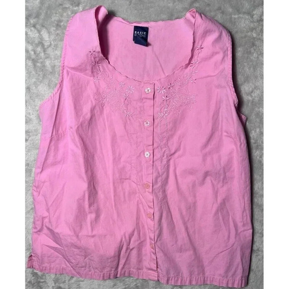 Basic Editions Women's Pink Floral Embroidered & Sleeveless Tank Top - Picture 1 of 12